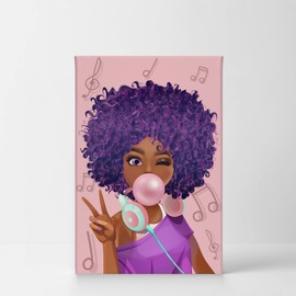 SmileArtDesign African American Wall Art, Black Girl Wall Art, African American Pretty Girl, Pink Bubble Gum, Purple Pink African American Print, African Art Pictures, Canvas Prints, Kids Room- 12x8