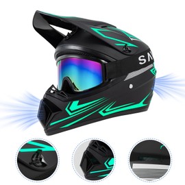 Youth Kids Dirt Bike Motocross Helmet (Goggles Gloves Face Mask) 4PCS Set, DOT Approved Boys Girls Full Face Motorcycle Helmets, ATV BMX MX Mountain Bike Off Road Kid Helmet (Green, XL)