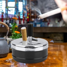 Smokeless Ashtray, Spinning Ashtray, Round Push Down Smoking Ashtray Indoor Outdoor Smoking Ashtray Metal Ashtray Wiring for Patio Home Table Modern Ashtrays(l-black)