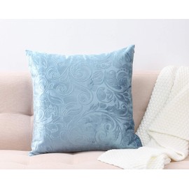 TangDepot Heavy Velvet Embossing Throw Pillow Cover, Classis Floral Anaglyph Velvet Fabric, Decorative Pillow Cover, Indoor/Outdoor Pillows Shell, Cushion Cover - (12" x 12", C03 Powder Blue)