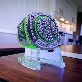 1 or 12 Pack Neon Green Baseball Softball Championship Trophy Ring Award for Tournament Champion or Finalist (Champion, 1)