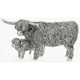 Small Silver Highland Cow and Wee Calf Ornament