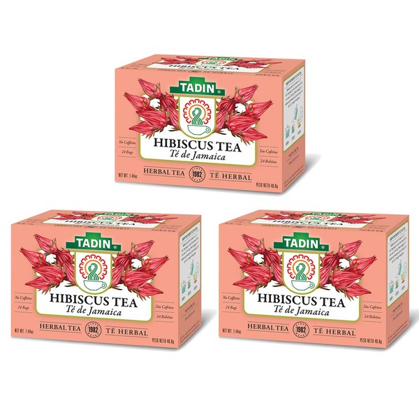 Tadin Herb & Tea Co. Hibiscus Herbal Tea. Caffeine Free. 24 Tea Bags. 1.44 oz. Pack of 3