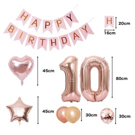 10th Birthday Balloons, Balloons, Decoration Set, Number Balloons, 10, Happy Birthday Garland, Heart Balloons, Confetti Balloons, Birthday Balloons, For Adults, Girls, Rose Pink
