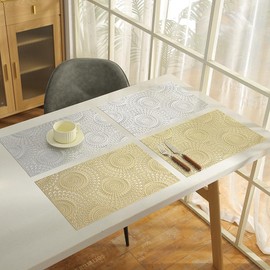 Hosoncovy Decorative Placemats Set of 4,Bohemia Placemats Hollow Dining Table Place Mats Heat Resistant Non-slip Dining Placemats Reusable Table Mats for Home Kitchen (Gold)