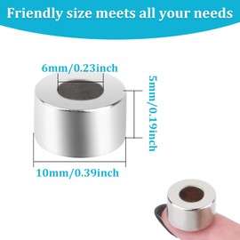 MIN CI Pack of 50 Ring Magnets Neodymium Magnet Extra Strong 5 x 6 mm Magnet with Hole 10 mm Round Ring Small Magnetic Flat Magnetic Ring Magnets Strong
