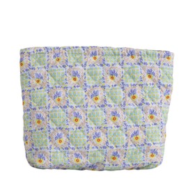 Makeup Bag for Women,Large Quilted Cosmetic Organizer Pouch Cute Floral Cotton Make up Bag Puffy Portable Travel Toiletry Bag Girls Zipper Waterproof Storage Bags,Green