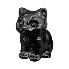 IUYYPU Natural Black Obsidian Cat Figurine – Hand-Crafted for Spiritual Protection & Feng Shui, Thoughtful Gift for Cat Lovers – Mini Decor for Home/Office & Meditation