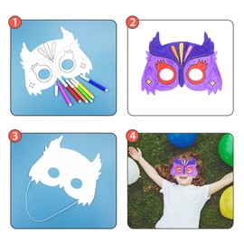 24 Masks for Children, Animal Masks, Blank Painting Masks with Bungee Strings and 18 Coloured Watercolour Brushes, for Painting and Designing Yourself, for Children, Girls, Boys, Children's Birthdays,