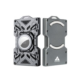 PEAKZOOC AirTag Wallet for Men – Slim Minimalist Metal Wallet with Carbon Fiber, RFID-Blocking Credit Card Holder, Front Pocket Wallet with Glass Luminous Tube & Hook Position Grey