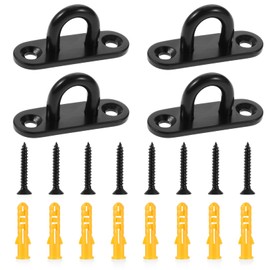 KALIONE Pack of 4 Eye Plate Stainless Steel Ceiling Hooks Mounting Hooks U Hooks Stainless Steel Wall Hooks Ceiling Hooks for Hanging Ceiling Hooks with Screws (Black)