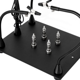 Magnetic Helping Hands, Third Hand Tool with 3X LED Magnifying Lamp, 4 PCB Circuit Board Holder & 4 Flexible Arms, 9.84 x 7.87 Inch Extra Larger Base, Soldering Station for Electronic Repair