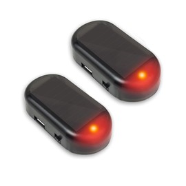 Anki HappiGo 2Pcs Car Solar Power Simulated Dummy Alarm Device Anti-Theft LED Flashing Security Light Fake Lamp Automotive Warning Interior Safety Lights with USB Charger Port (2 Red)