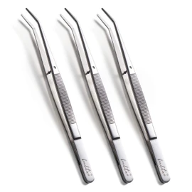 Beaditive 6-inch Sewing Machine Tweezers Set (10-PC) Serrated Bent Tips | Professional Grade, High Precision | Stainless Steel