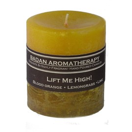 Badan Body Lift Me High! Pillar Candle - Lemongrass & Blood Orange Citrus Uplifting Aromatherapy Beeswax Pillar 3x3.5 Inches