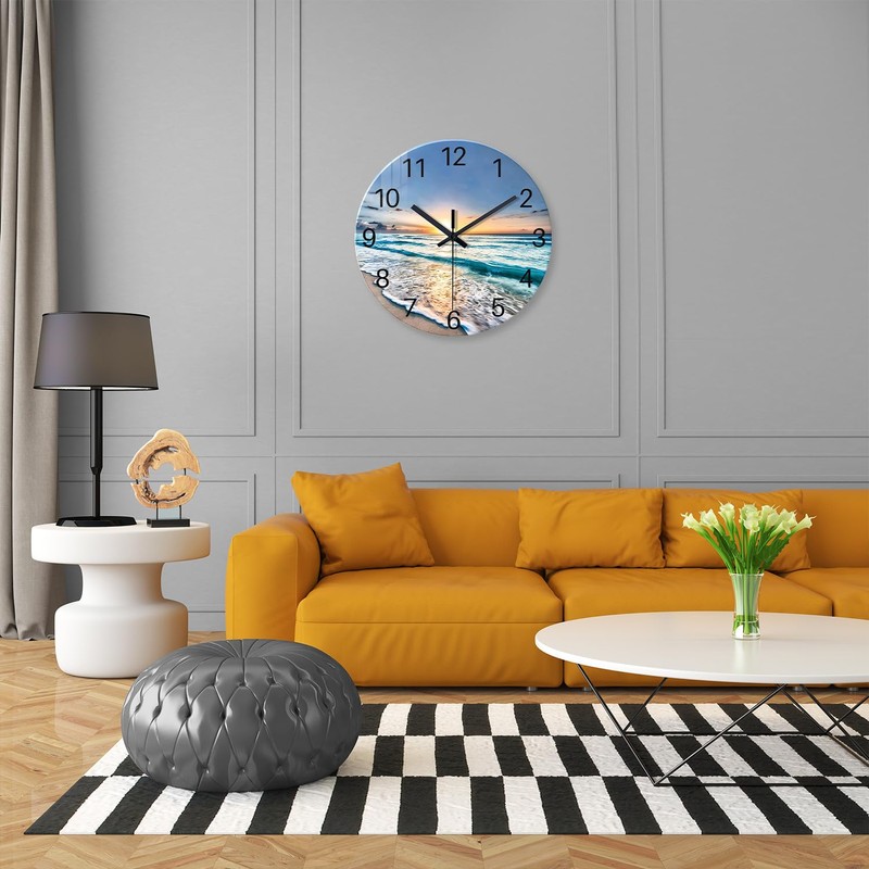 Constantplanet Blue Beach Wall Clock for Kitchen 14 Inch Round