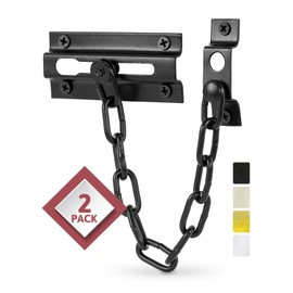 Jack N’ Drill Chain Door Guard with Lock - 2 Pack Chain Lock Door Guard, Sturdy & Rust-Resistant Steel Chain Locks for Inside Door and Extra Front Door Lock, 100% Child Safe (Black)