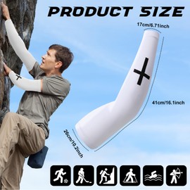 Shyyween 4 Pairs 4 Pairs Faith Cross Arm Sleeve Religious Compression Arm Sleeves for Football Basketball Baseball (White)