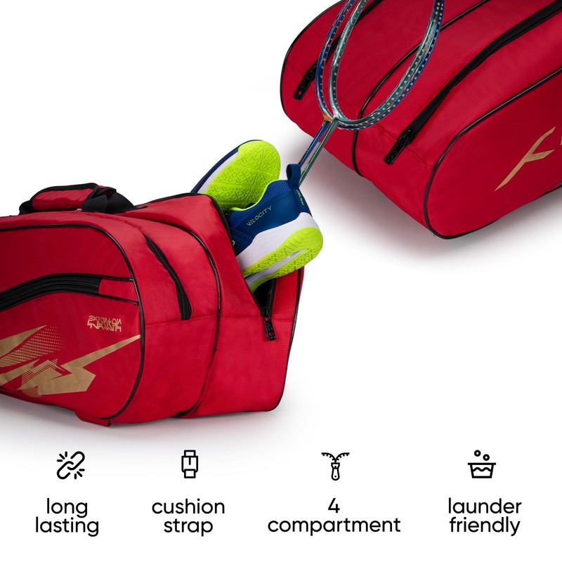 Hundred Cosmogear Badminton Kit-bag (Red, Size: Large) | Double Zipper