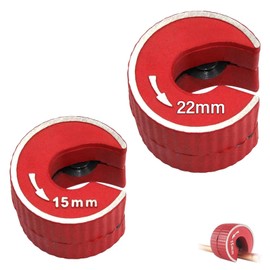 VZU Rohrschneider, 15 mm und 22 mm, Kupferrohrschneider, Rohrschneider-Set mit 2 Ersatzrohrschneidradklingen, Rohrscheibe zum Schneiden von Kupfer, Messing, PVC, Aluminium, Rot, 2 Stück