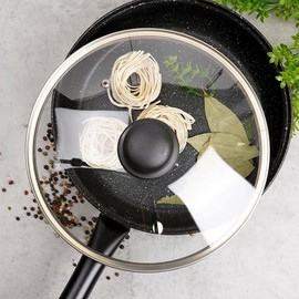 Vilde Glass lid with stainless steel ring for pot and pan, diameter (24 cm), 14, 16, 18, 20, 22, 24, 26, 28, 30 cm, 200 °C heat-resistant glass, pan lid, universal lid