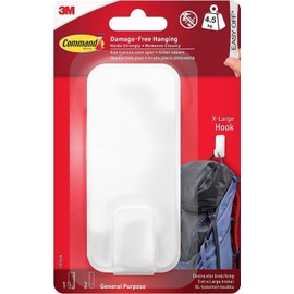 Command Utility Haken X-Large für Schwergewicht - 1 Haken in Weiß und 2 Klebestreifen für Innen und andere Gegenstände bis zu 4,5 kg - Keine Nägel, keine Löcher, ohne Bohren
