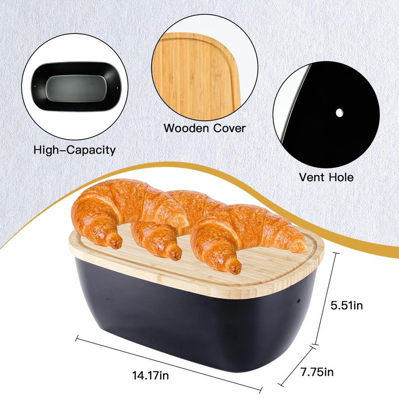 ECWAY Bread Box for Kitchen Countertop - Bamboo Fiber Bread