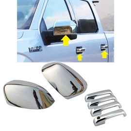 Overun 3-Layers Shiny Chrome Plated Top Half Non-Towing Mirror Overlay+Handle Covers No Smart Key Designed For 2015-2020 F-150