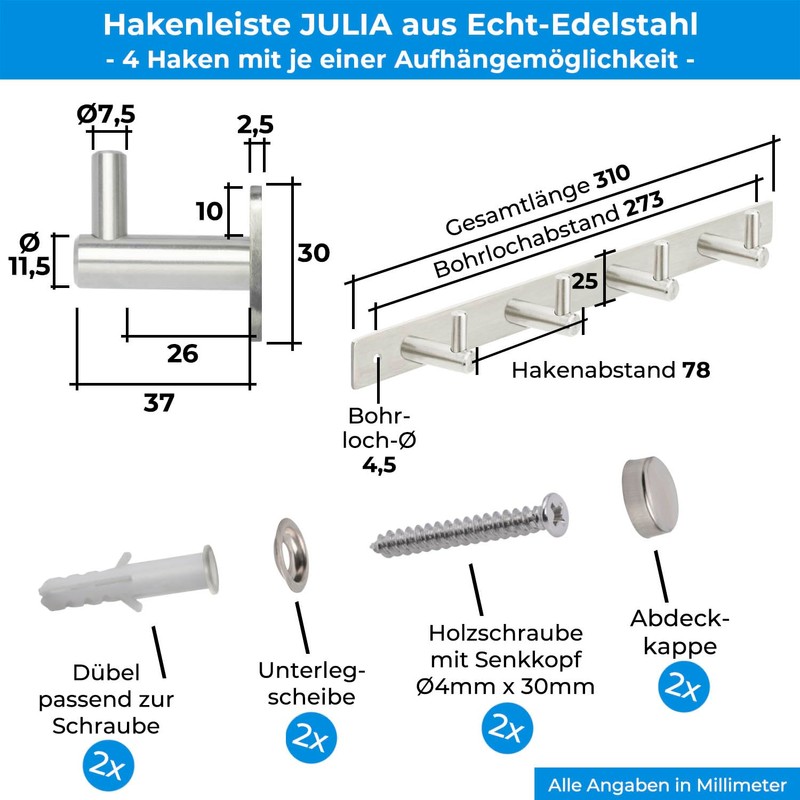Stahlia Julia Coat Hook Rack Brushed Stainless Steel Coat Rack