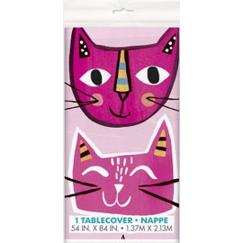 Unique Pink Cat Plastic Tablecloth, 84" X 54"