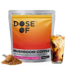 DOSE OF | Café con Hongos Adaptógenos | Mushroom Coffee Soluble | Melena de León 500mg, Chaga 500mg y L-Teanina 200mg | Energía y Concentración | Nootropico Natural | 30 Porciones | Sin Sellos