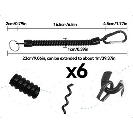 AOYEGIC 6 Stück Spiralkabel mit Schlüsselanhänger,Schlüsselband mit Karabiner,Handy Sicherheitskette,Spiralkabel Sicherungsband Sicherungsseil für Bootfahren,Angeln,Camping(Schwarz)