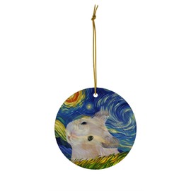 Whimsical Night Sky Golden Hamster Christmas Ornament Circle Ceramic - Impressionist Pet Portrait Memorial Keepsake Gifts for Hamster Lovers