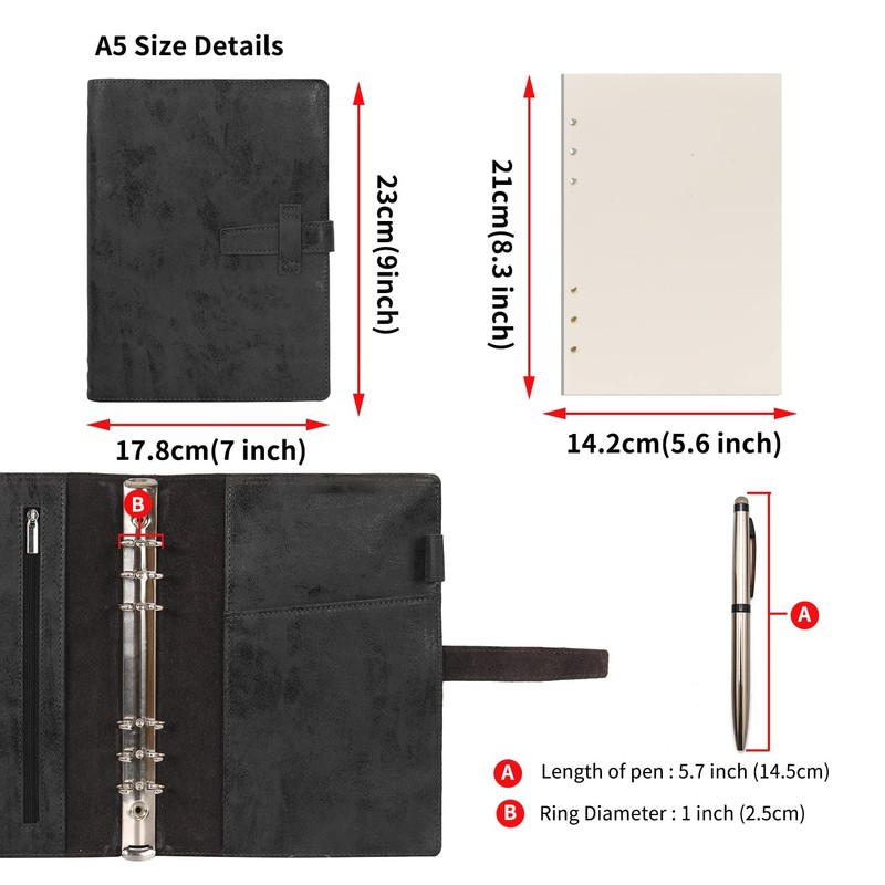 Wonderpool Leather Diary 6 Ring Binder Folder Organiser with Dotted