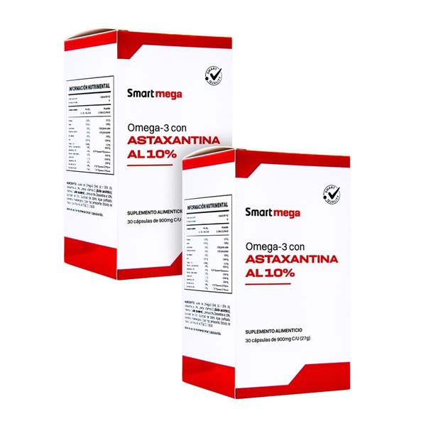 Smart Mega PACK 2x1 OMEGA 3 con Astaxantina 10, Suplemento