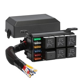 AIRTAK Fuse Relay Box Pre-Wired with 6 Slots Relays and ATC/ATO Blade Fuse Holder 6 Way Fuse, Fuse Relay Holder for Auto Car Marine Boat (5 * 5Pin-1 * 4Pin-12V)