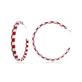 QLUYCKW Checkered Big Grid C Shape Hoop Earrings Colorful Chunky Shape Trendy Earrings Cute Candy Acrylic Resin Earrings Jewelry for Women (Thin Red)