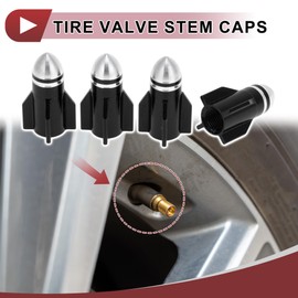HEROFFIX 4 Pcs Round Head Rocket Shape Tire Valve Stem Caps Decorative Tyre Valve Dust Covers 7x27mm Black Aluminum Alloy