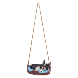 Garden Dog Statue Outdoor Resin Swing Ornament Hanging Decoration Home Bulldog Animal Gift Black
