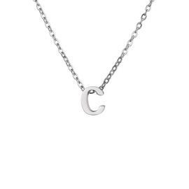 Yimofy Initial Necklace for Women Silver Plated Stainless Steel Women's Dainty Letter Necklace Simple Tiny A-Z Alphabet Pendant Choker Necklace C