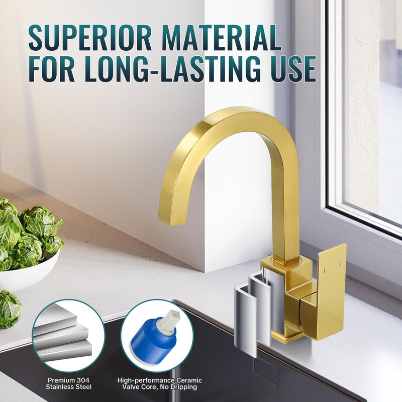ALEASHA Brushed Gold Bar Sink Faucet, Bar Sink Faucet Single