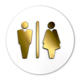 Sosenco Acrylic and Laminate Toilet Sign - Toilet Door Sign Plastic Panels - Toilet Door Decoration - Toilet Sign - Toilet Sign - Toilet Sign (White/Gold)