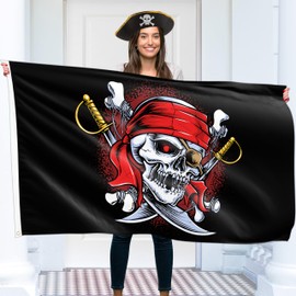 Pirate Flag 90 x 150 cm with Eyelets - Large Pirate Flag Children - Vibrant Digital Print - Pirate Flag - Jolly Roger Flag - Double Stitching