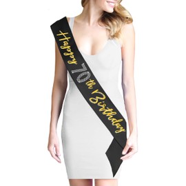 70th Birthday Party Supplies - Metallic Gold with Rhinestones Happy 70th Birthday Premium Satin Sash