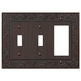 Amerelle 43TTRVB English Garden Wallplate, 2 Toggle / 1 Rocker, Cast Metal, Aged Bronze, 1-Pack