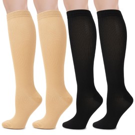 Dzpuhuojz 2 Pairs Compression Socks for Women Men, Flight Compression Stocking Socks, Support Socks Varicose Veins Socks Pressure Socks Travel Socks for Women Pregnancy, Sports, Nurses (Skin Color+Black, S/M)