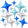 Blue Silver Star Balloons,15Pcs Silver Blue Star Foil Balloons,26/18/10 Inch