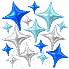 Blue Silver Star Balloons,15Pcs Silver Blue Star Foil Balloons,26/18/10 Inch Quadrangle Star Helium Mylar Balloons for Graduation Wedding Birthday Anniversary Baby Shower Party Decorations