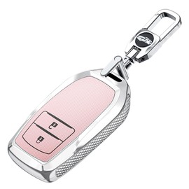 ontto 2 button Car Key fob Cover compatible with Toyota Fortuner Rav4 Highlander Yaris Auris Camry Land Cruiser Prado 150 Mark X Venza Smart Key holder case Shell keyring keychian accessories Pink A