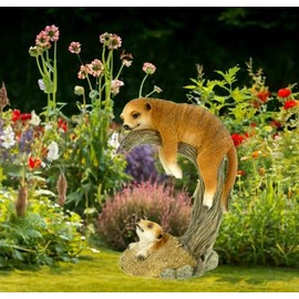 Kremers Schatzkiste Meerkat Mama + Child on Branch Garden Figure Polyresin 24 cm Garden Figures Large Figures Sculptures for Animal Figures Decorative Ration Mum with Child Family Weatherproof